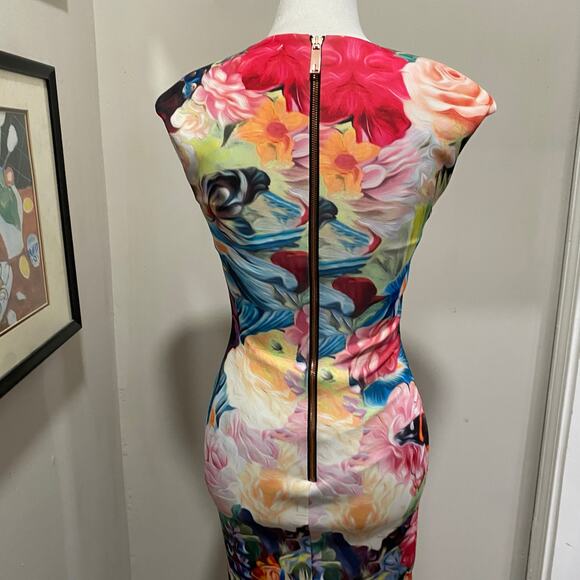 Ted Baker Odeela Floral Swirl-Print Sheath Dress Size 0 Bodycon Sleeveless - Picture 6 of 11